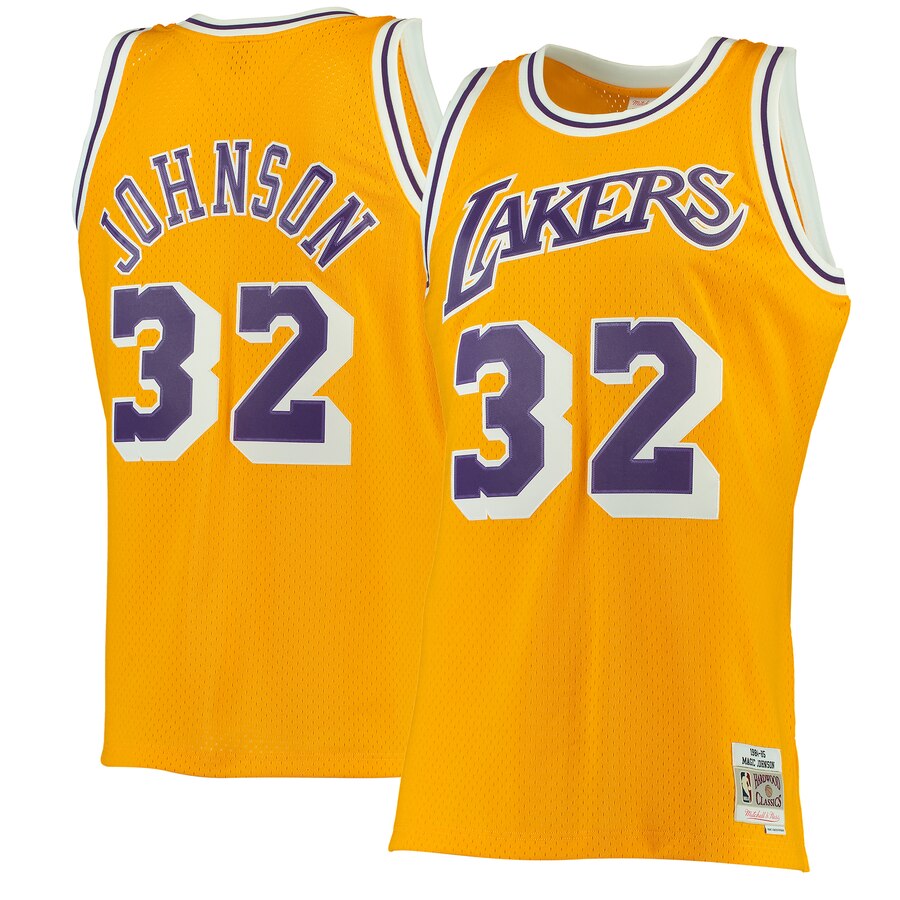 Magic Johnson Los Angeles Lakers Mitchell & Ness 1984-85 Hardwood Classics Swingman Jersey  Gold   