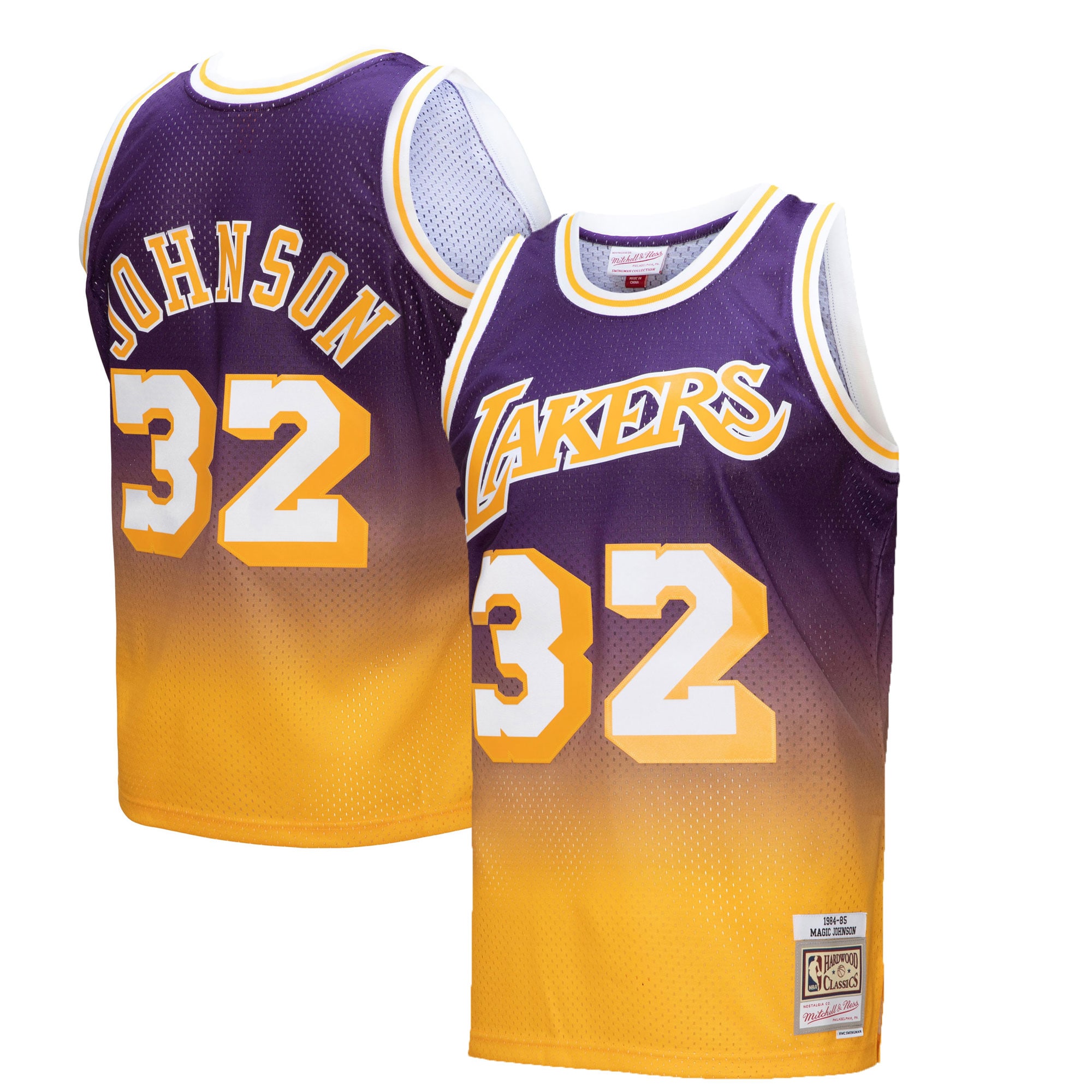 Magic Johnson Los Angeles Lakers Mitchell & Ness 1984/85 Hardwood Classics Fadeaway Swingman Player Jersey - Gold/purple