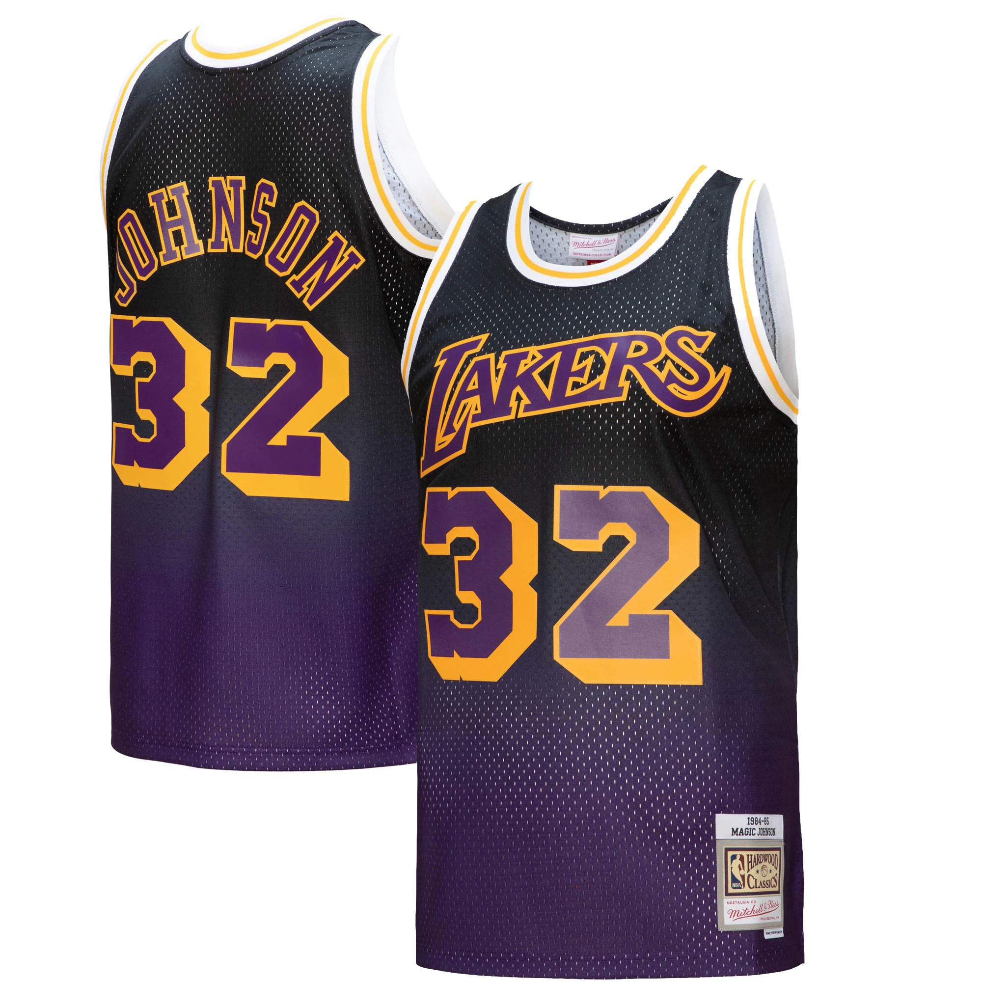 Magic Johnson Los Angeles Lakers Mitchell & Ness 1984/85 Hardwood Classics Fadeaway Swingman Player Jersey - Purple/black