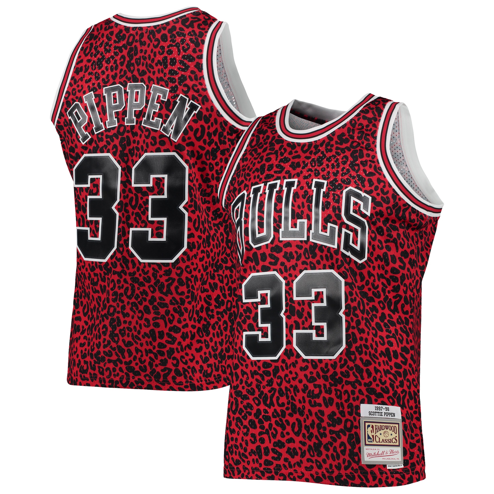 Men's Mitchell & Ness Scottie Pippen Red Chicago Bulls Hardwood Classics Wildlife Swingman Jersey