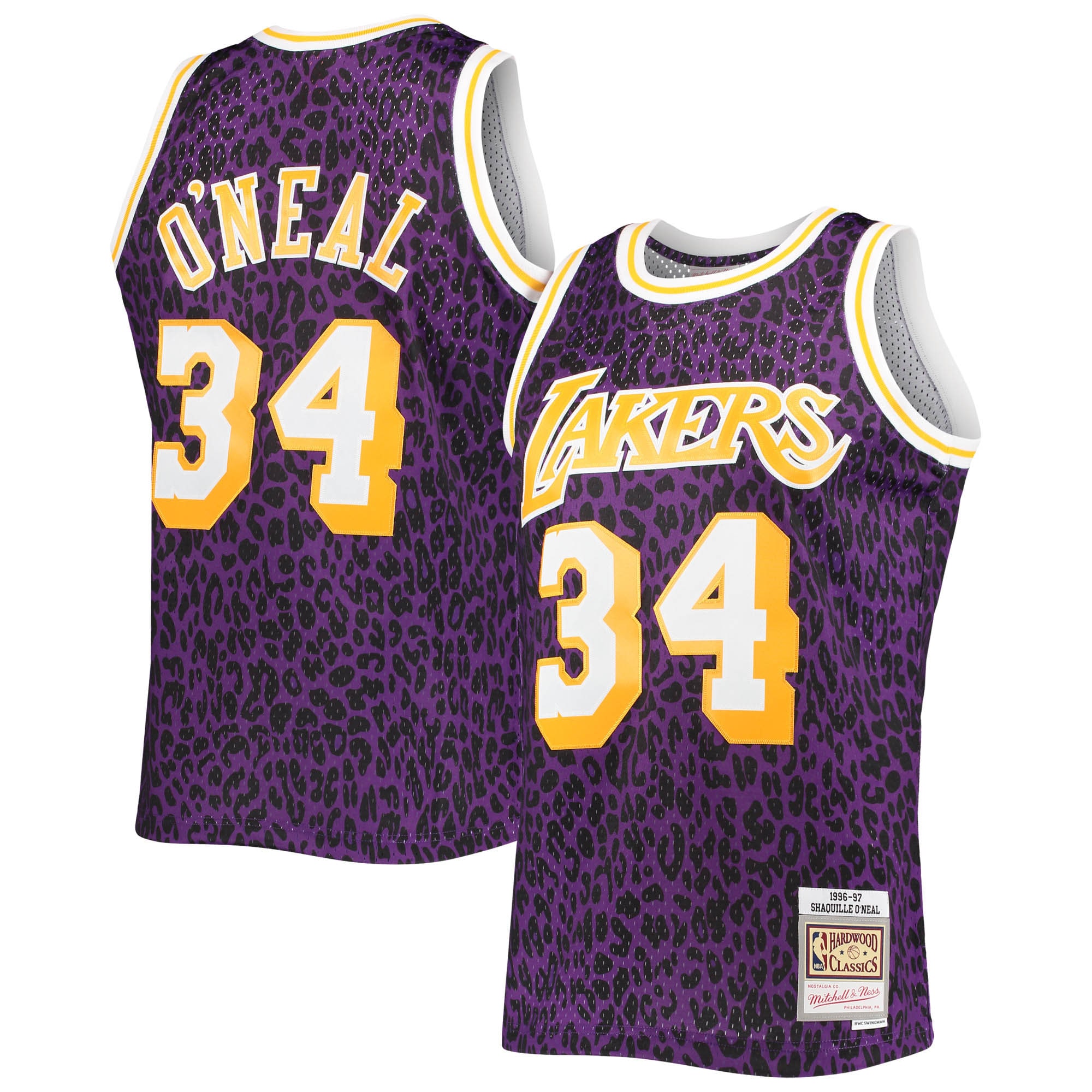 Men's Mitchell & Ness Shaquille O'neal Purple Los Angeles Lakers 1996-97 Hardwood Classics Wildlife Swingman Jersey