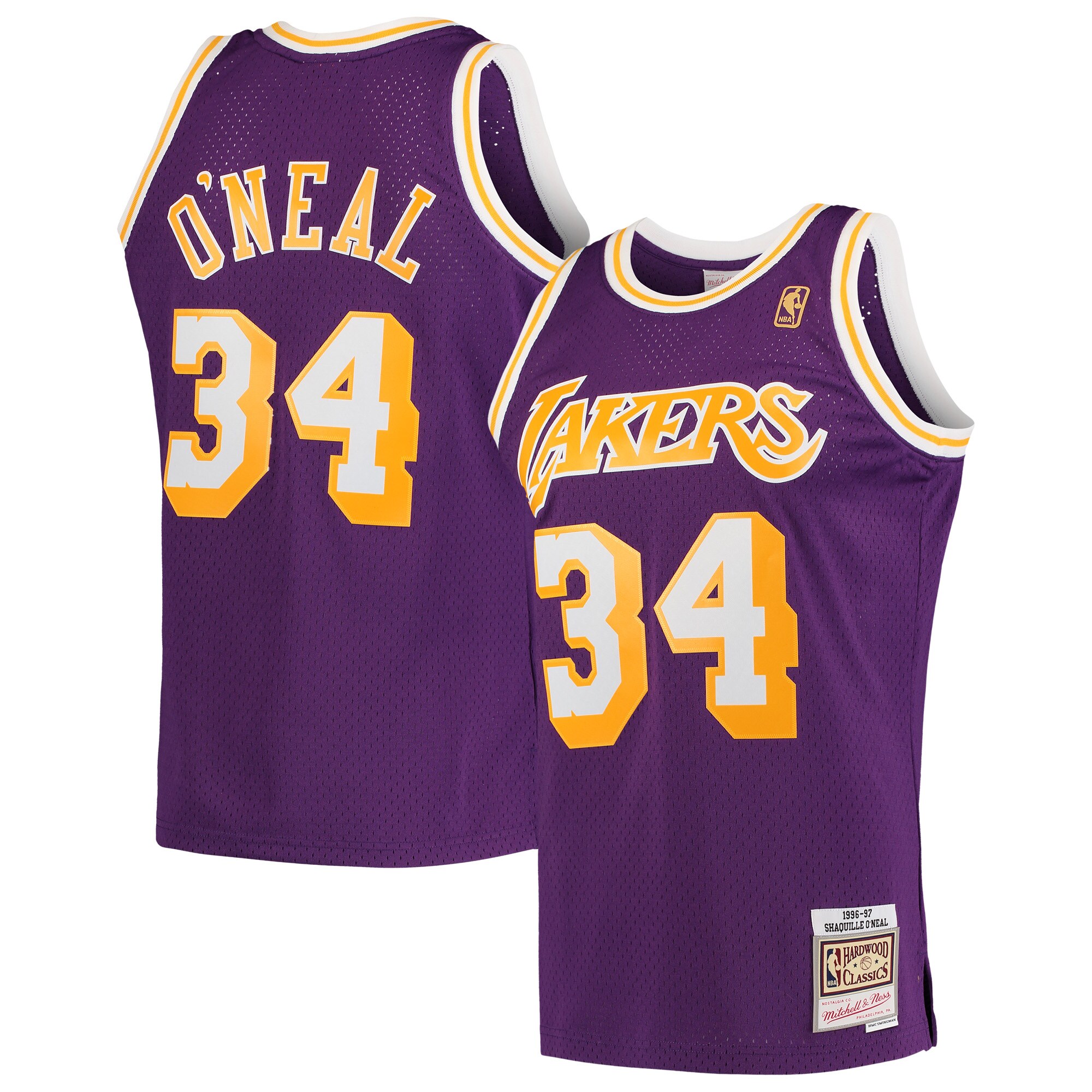 Men's Mitchell & Ness Shaquille O'neal Purple Los Angeles Lakers Hardwood Classics 1996-97 Swingman Jersey