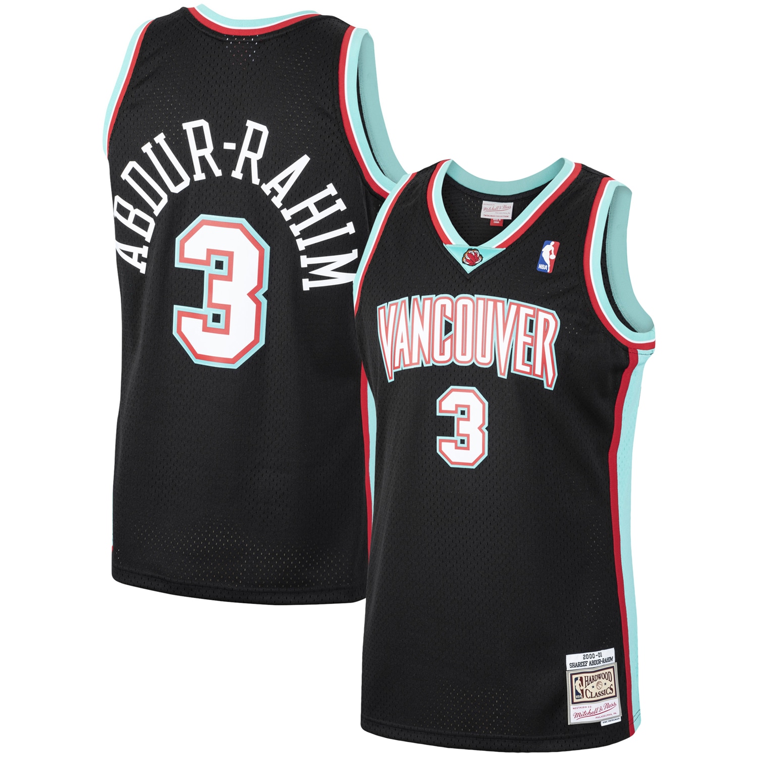 Men's Mitchell & Ness Shareef Abdur-rahim Black Vancouver Grizzlies 2000-2001 Hardwood Classics Swingman Jersey