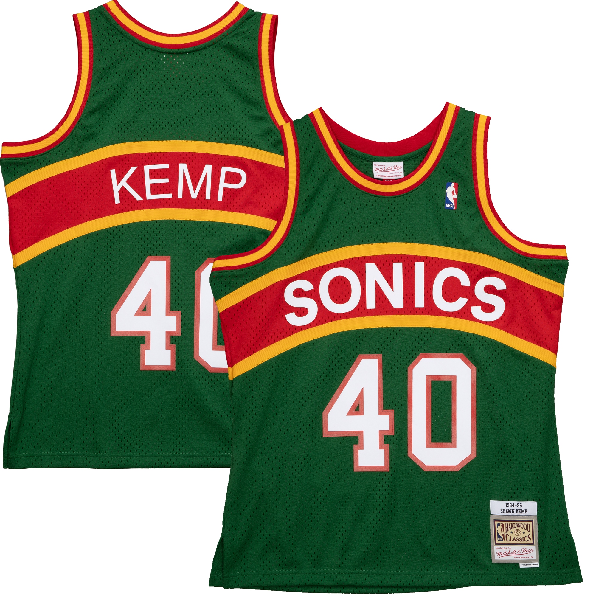 Men's Mitchell & Ness Shawn Kemp Green Seattle Supersonics 1994-95 Hardwood Classics Reload 2.0 Swingman Jersey