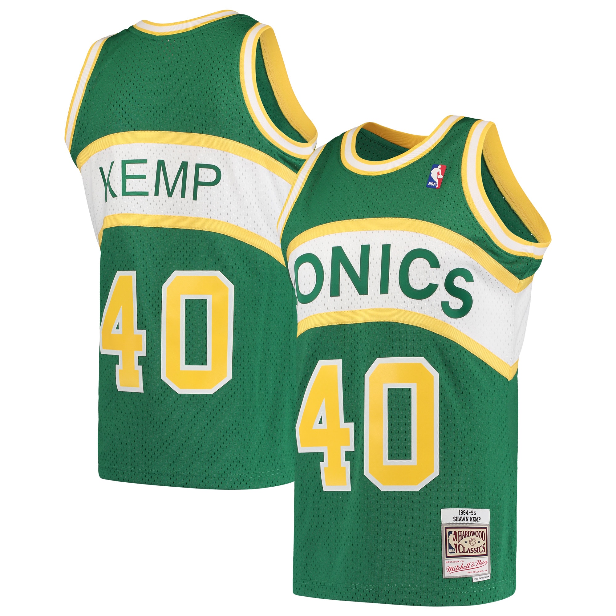 Men's Mitchell & Ness Shawn Kemp Green Seattle Supersonics Hardwood Classics 1994-95 Swingman Jersey