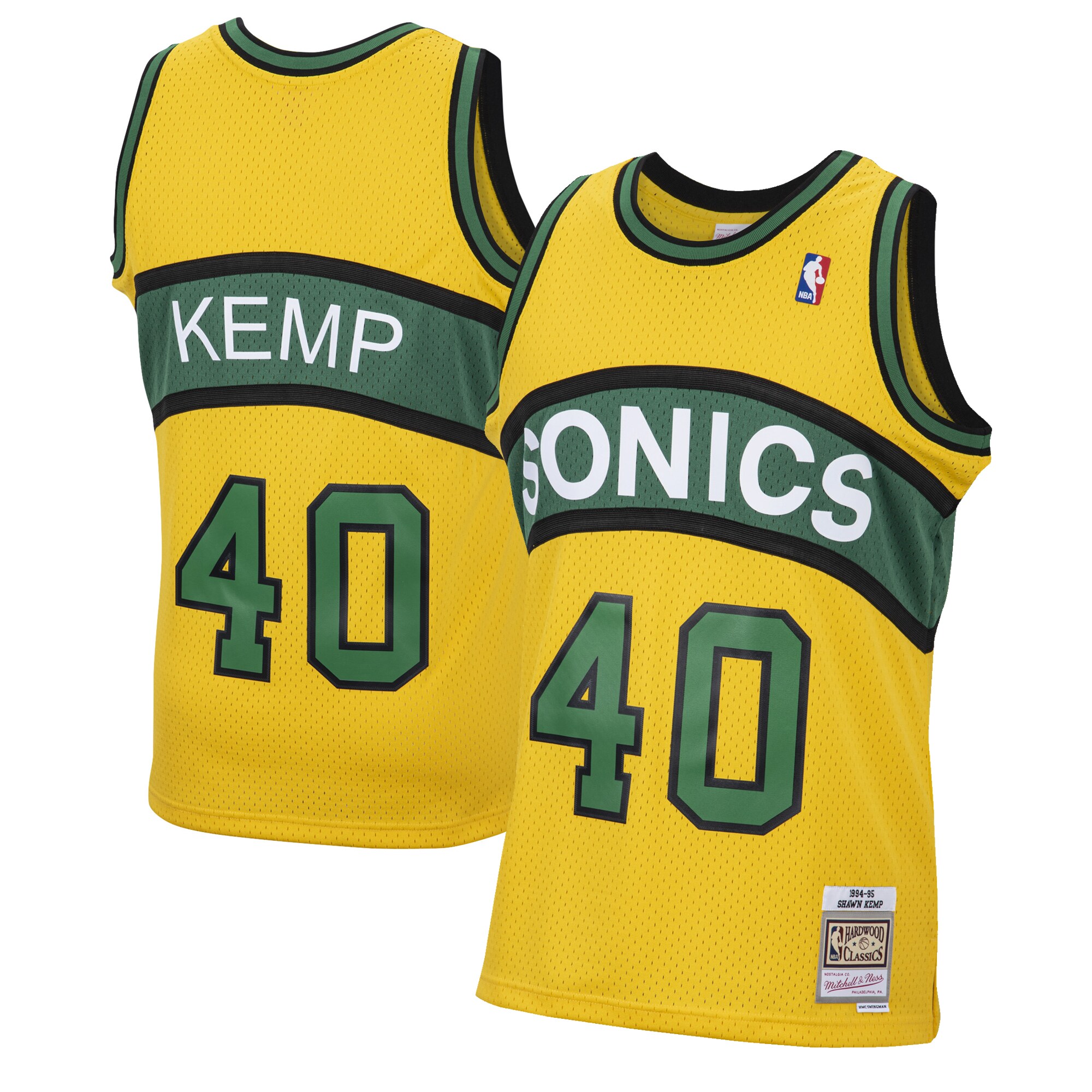 Men's Mitchell & Ness Shawn Kemp Yellow Seattle Supersonics 1994-95 Hardwood Classics Reload Swingman Jersey