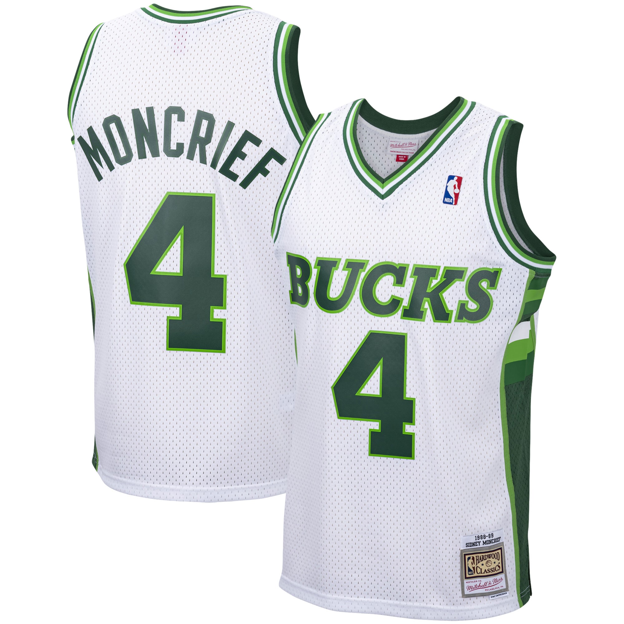 Men's Mitchell & Ness Sidney Moncrief White Milwaukee Bucks 1988-89 Hardwood Classics Swingman Jersey